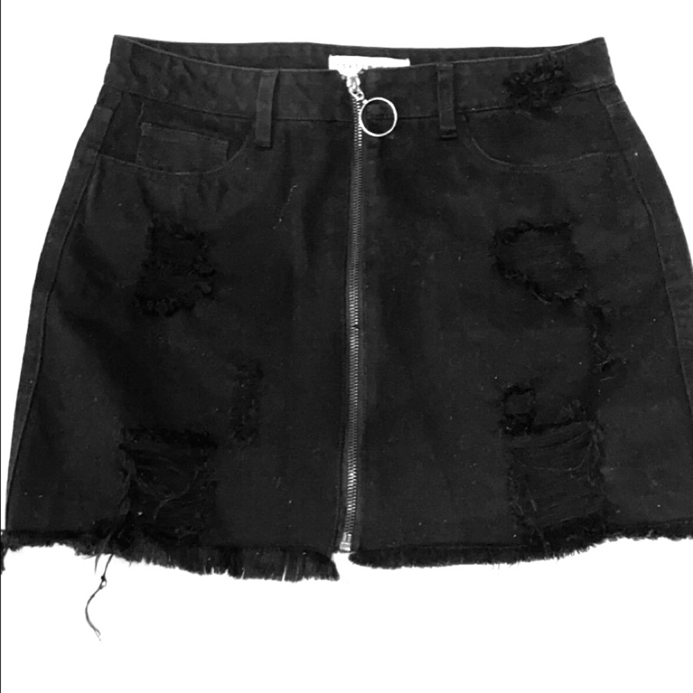 Black zip up mini skirt